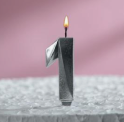 Изображение Свеча в торт "Грань", цифра "1", серебряный металлик